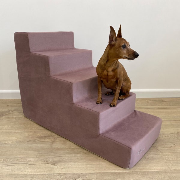 5 step dog stairs | Dog stairs for high bed | Small dog steps upholstery fabric | Foam dog steps