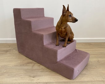 5 step dog stairs | Dog stairs for high bed | Small dog steps upholstery fabric | Foam dog steps