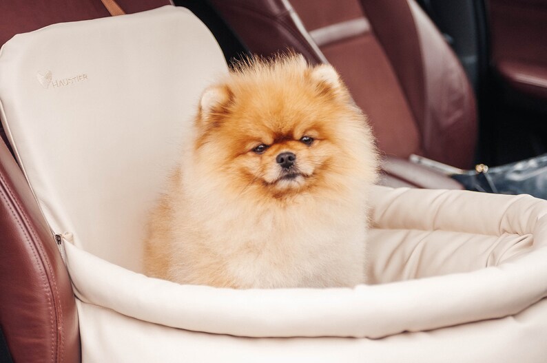 Front /& Rear Pet Booster Seat Dog Car Seat in ivory faux leather