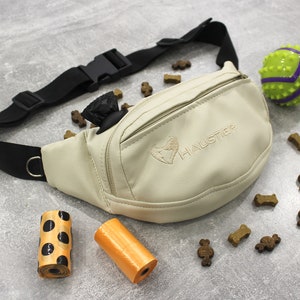Borsa per dolcetti per cani color avorio con distributore di sacchetti per escrementi / Elegante marsupio per passeggiate con il cane in pelle vegana / Borsa impermeabile per dolcetti da addestramento per cani
