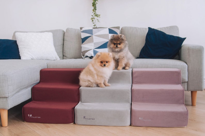 Dog Stairs for bed of furniture fabric Velour Dog Steps with Removable cover Dog stairs for couch image 2