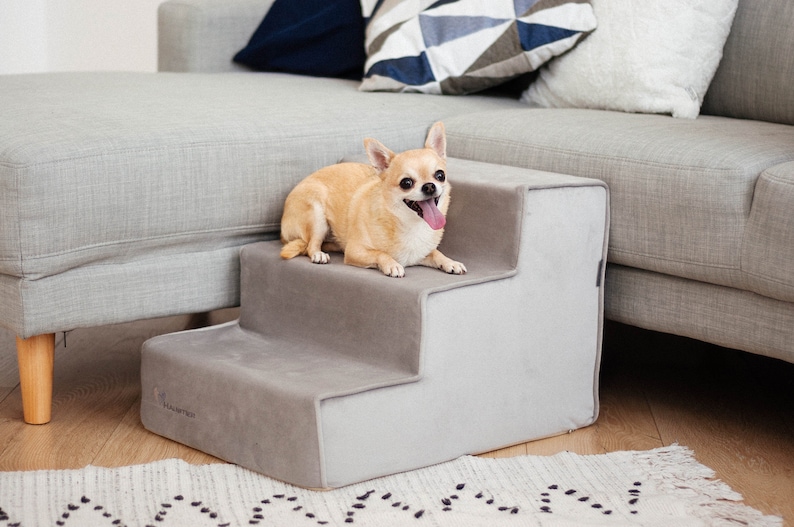 Dog Stairs for bed of furniture fabric Velour Dog Steps with Removable cover Dog stairs for couch image 7