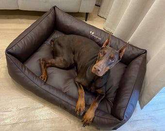 Chocolate Eco Leather Orthopedic Dog Bed | Removable Cover | Waterproof Pet bed