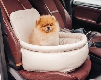 Dog Car Seat in ivory faux leather | Front & Rear Pet Booster Seat