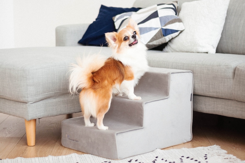 Dog Stairs for bed of furniture fabric Velour Dog Steps with Removable cover Dog stairs for couch image 8