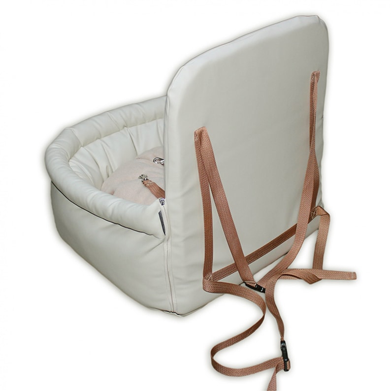 Front /& Rear Pet Booster Seat Dog Car Seat in ivory faux leather