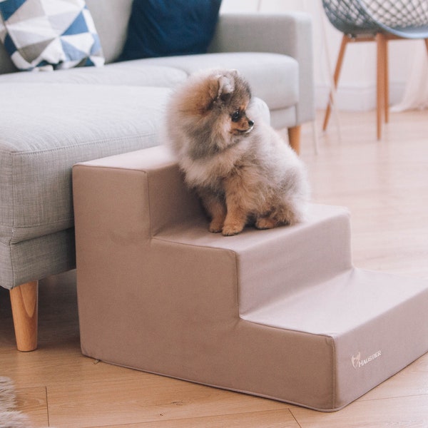Beige dog steps for bed | Puppy Stairs with removable cover | Dog Steps for sofa | Foam dog stairs of Monoblock
