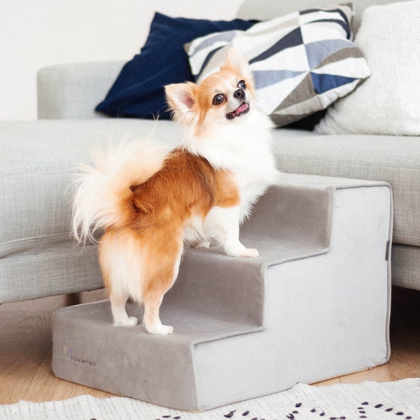 Foam dog steps for bed in furniture fabric | Dog stairs with removable cover | Pet steps for dogs  | Puppy stairs | Dog steps for sofa