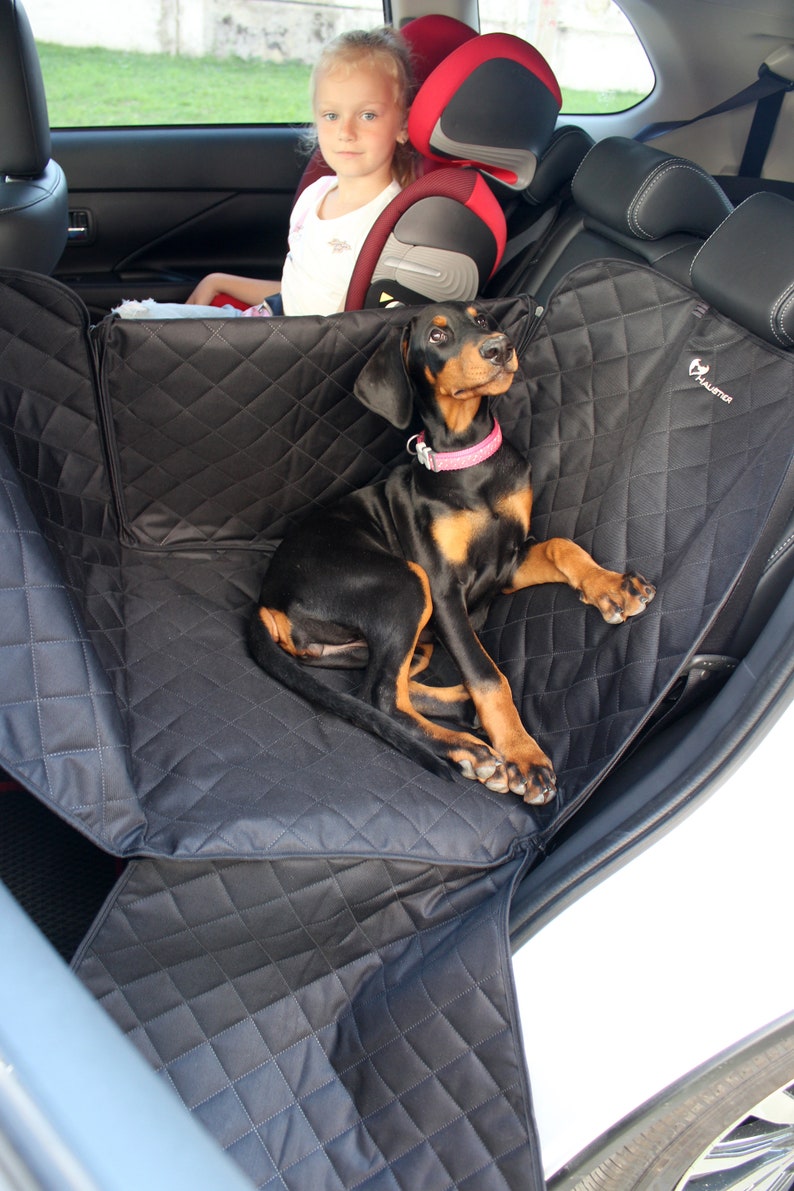Black dog car seat cover on 1/2 rear seat Waterproof dog car hammock Dog travel bed Dog car protector for medium dogs image 4