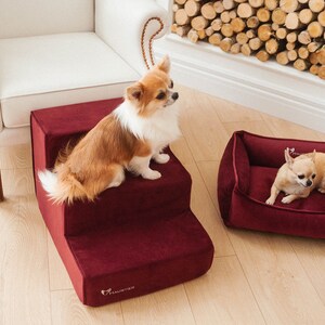 Dog Stairs for bed of furniture fabric Velour Dog Steps with Removable cover Dog stairs for couch image 4