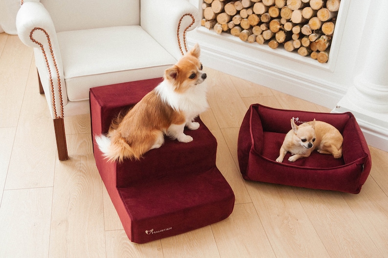 Dog Stairs for bed of furniture fabric Velour Dog Steps with Removable cover Dog stairs for couch image 4