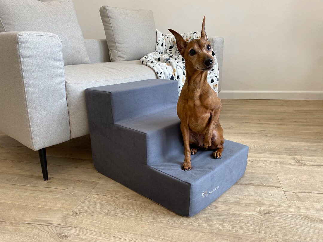 Gray Dog Steps for Bed Puppy Stairs With Removable Cover Dog Steps for
