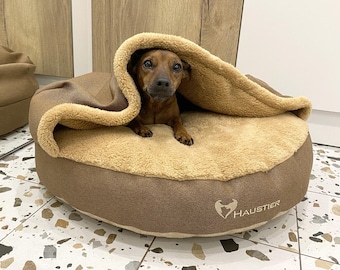 Cozy Dog Cave Bed | Removable Cover, Plush Blanket