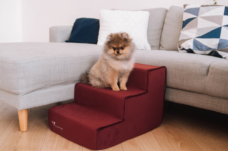 Dog Stairs for bed of furniture fabric Velour Dog Steps with Removable cover Dog stairs for couch image 3