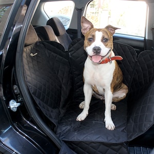 Black dog car seat cover on 1/2 rear seat Waterproof dog car hammock Dog travel bed Dog car protector for medium dogs image 2