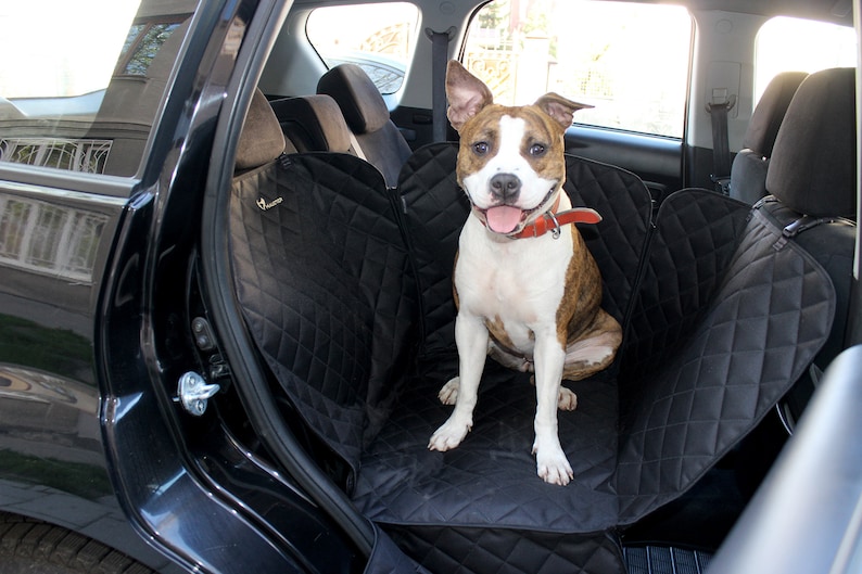 Schwarzer Hundeautositzbezug auf 1/2 Rücksitz Wasserdichte Hunde Auto Hängematte Hundereisebett Hunde Autoschoner für mittelgroße Hunde Bild 2