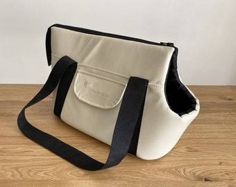 Ivory Eco Leather Pet Carrier | Small Dog & Cat Travel Bag