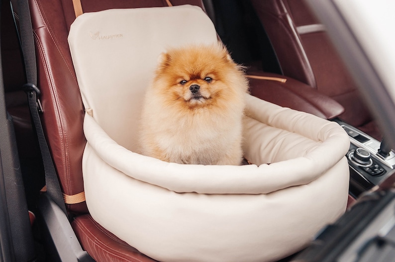 Front /& Rear Pet Booster Seat Dog Car Seat in ivory faux leather