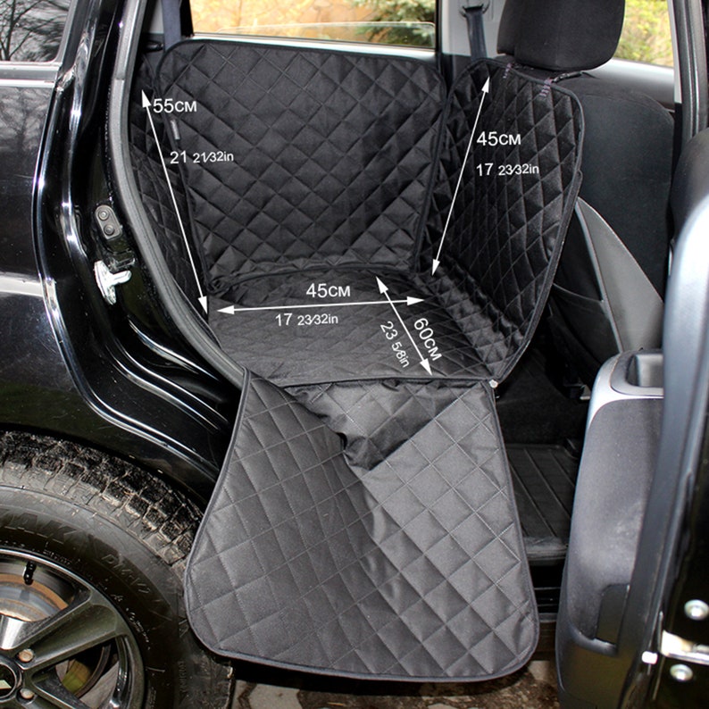 Black dog car seat cover on 1/2 rear seat Waterproof dog car hammock Dog travel bed Dog car protector for medium dogs image 9