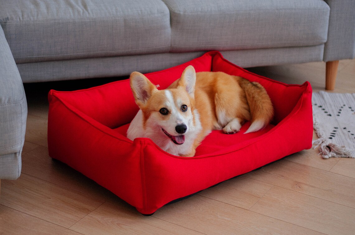 Red Dog Bed With Removable Cover Orthopedic Pet Bed Small Etsy