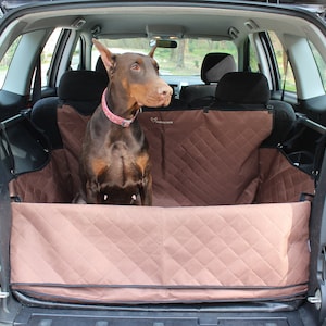 Brown Dog car hammock for the trunk | Waterproof dog car mat with bumper protection | Dog blanket for car | Quilted Dog cover for car