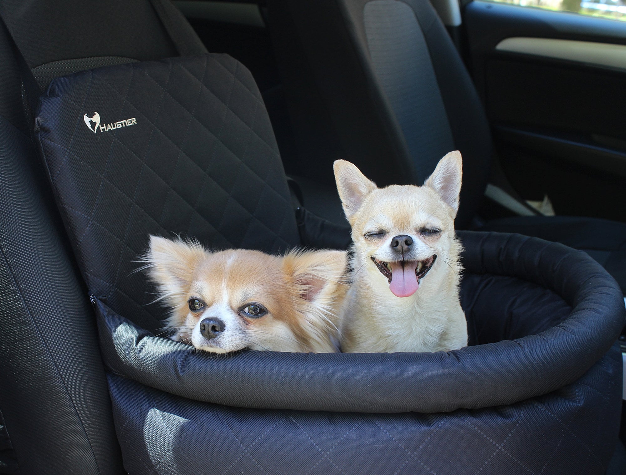 Funda de asiento de coche para perro negra en 1/2 asiento trasero