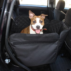 Black dog car seat cover on 1/2 rear seat Waterproof dog car hammock Dog travel bed Dog car protector for medium dogs image 3