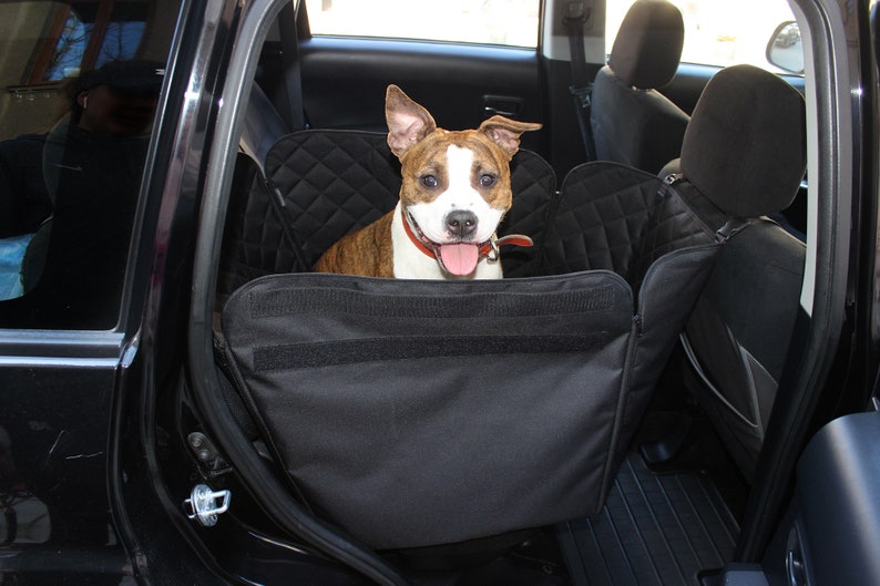 Black dog car seat cover on 1/2 rear seat Waterproof dog car hammock Dog travel bed Dog car protector for medium dogs image 3