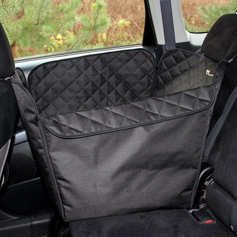 Black dog car seat cover on 1/2 rear seat Waterproof dog car hammock Dog travel bed Dog car protector for medium dogs image 6