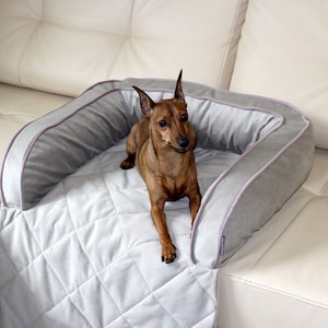Dog couch bed in silver furniture velor | Small dog sofa bed | Durable Pet bed | Cat bed
