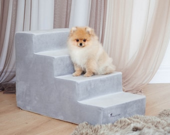 Velour Small Dog Steps | 4-Step Foam Pet Stairs