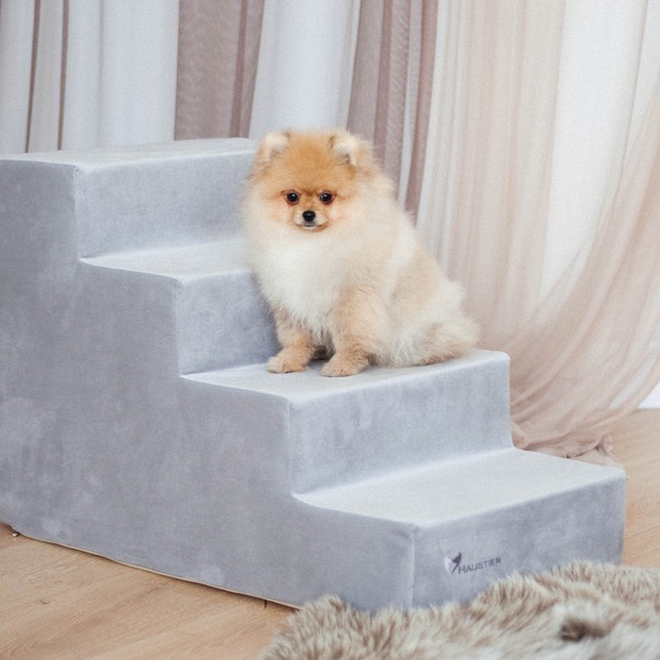 Dog stairs for high bed | Small dog steps upholstery fabric | 4 step dog stairs | Foam dog steps