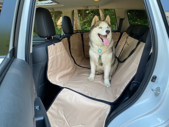 Cubierta de asiento de coche para perros beige con protección de puerta /  Transformador de hamaca para