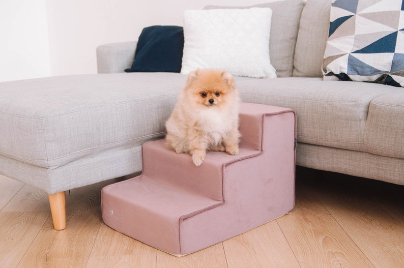 Dog Stairs for bed of furniture fabric Velour Dog Steps with Removable cover Dog stairs for couch image 5