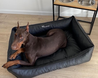 Black Eco Leather Orthopedic Dog Bed | Removable Cover | Waterproof Pet bed