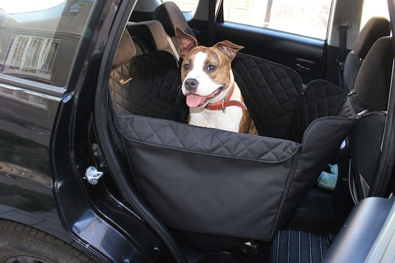 Funda de asiento de coche para perro negra en 1/2 asiento trasero