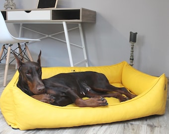 Lemon Eco Leather Orthopedic Dog Bed | Removable Cover | Waterproof Pet Bed