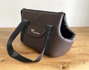 Brown Pet Carrier | Small dog Carrier in eco leather | Dog Carrying pouch | Puppy carry bag
