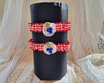 Handgemaakte bruiloft jarretels set "Blueberry Bliss"