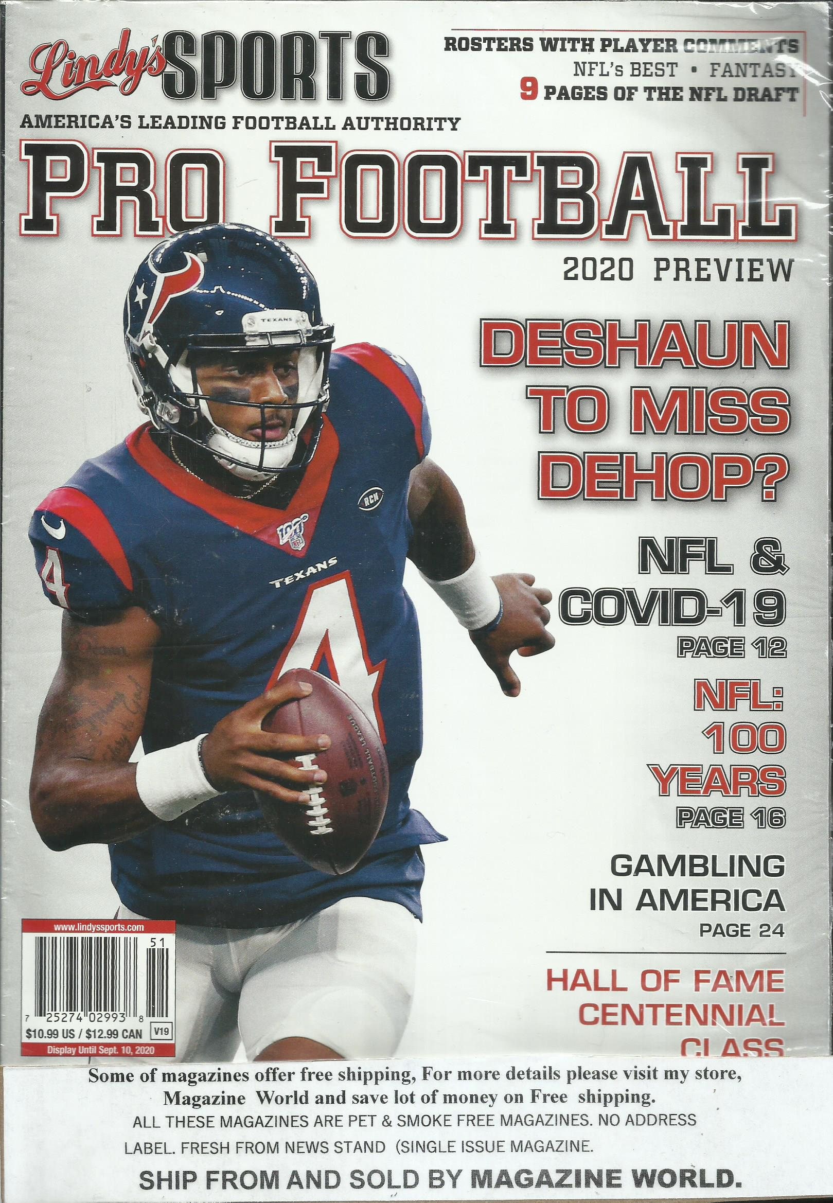 Lindy's Sports Pro Football Magazine Deshaun to Miss Etsy UK