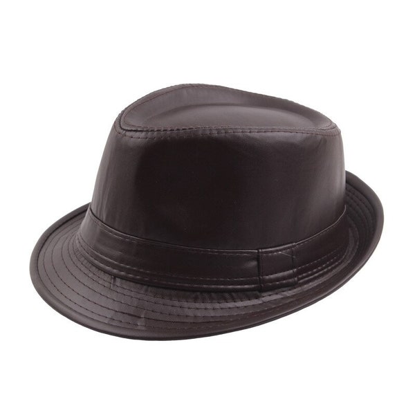 Black Leather British Vintage Style Jazz Caps Hats-Fashion Fedoras Trilby Hat -Panama Formal Cap For Men Women Unisex-sun hat