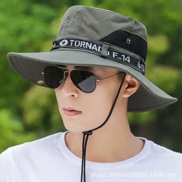 Fashion Summer Bucket Hat-Sun Hats for Men-Outdoor Fishing Travel Safari UV Protection Beach Hats-Mesh Breathable Wide Brim Hat
