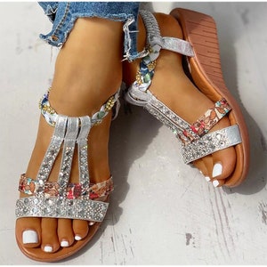 Women's Sandals Summer Bohemia Platform Wedges Shoes-Crystal Gladiator Rome Woman Beach Shoes-Casual Elastic Band Female image 5