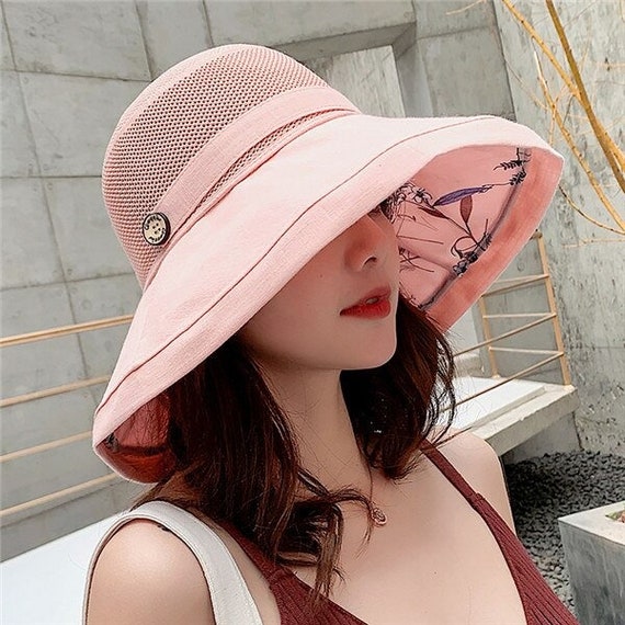 Women Summer Foldable Anti-uv Beach Hat-solid Color Net Mesh Large
