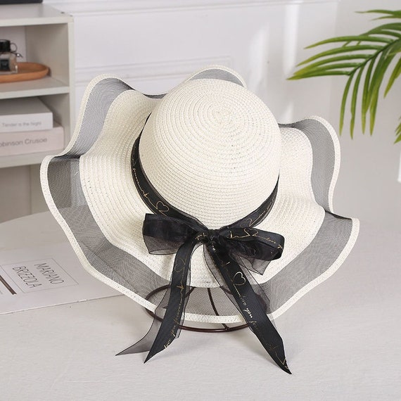 Foldable Big Brim Floppy Girls Straw Hat-sun Hat With Bowknot Elegant  Protection Shading Fashion Beach Caps for Women-womens Straw Hat 