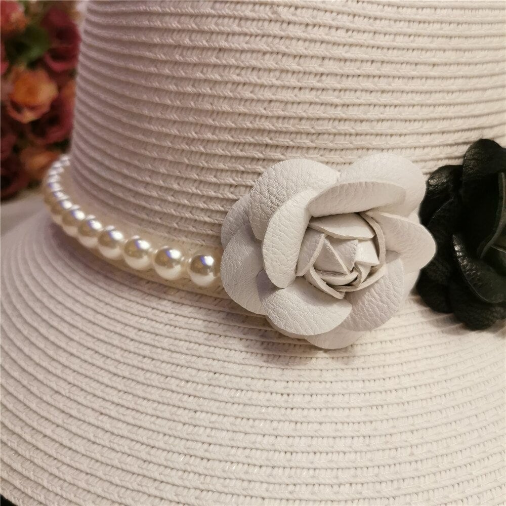 Retro Elegant Straw Hat-hepburn Pearl Flower Fisherman Hat-seaside Holiday Beach  Hat Sunshade Sunblock Hat Lady-women Fedora Hat 