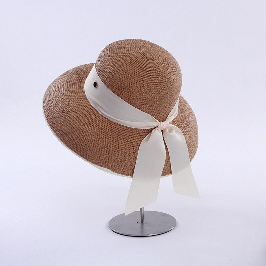 Hepburn Straw Hatbig Brim Bow Hat wild Brim Hat sun Protection Hat