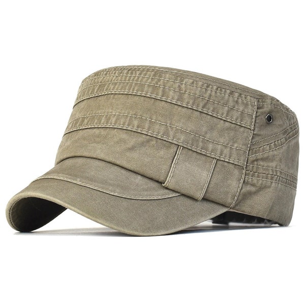 Casquettes militaires en coton lavé -Chapeau plat-Réglable Hommes Femmes Cadet Army Cap-Casual Unique Design vintage Baseball Cap Outdoor