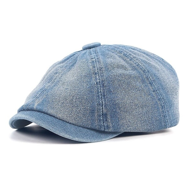 Chapeau béret en denim de coton -Casquettes plates Newsboy- Chapeaux octogonaux-casquette décontractée pour hommes femmes-casquettes en denim authentiques