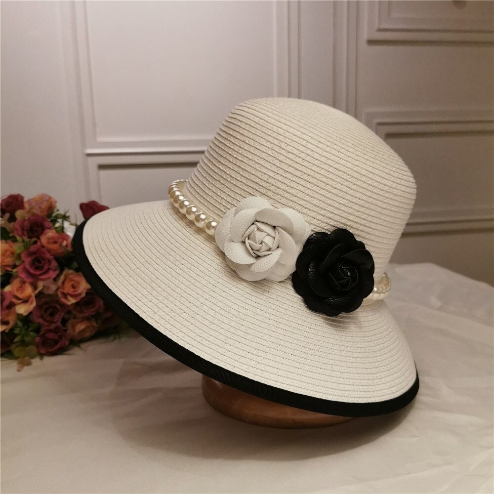 Retro Elegant Straw Hat-hepburn Pearl Flower Fisherman Hat-seaside Holiday Beach  Hat Sunshade Sunblock Hat Lady-women Fedora Hat 
